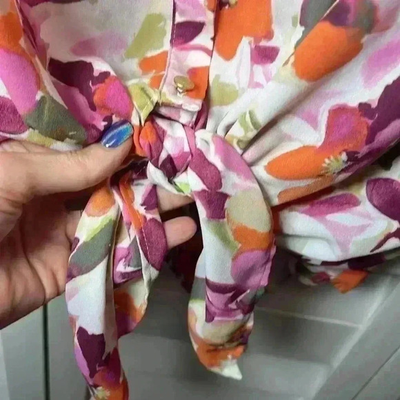 Investments Floral Button Down Tie Front Long Sleeve Top Size 2X - Picture 6 of 10